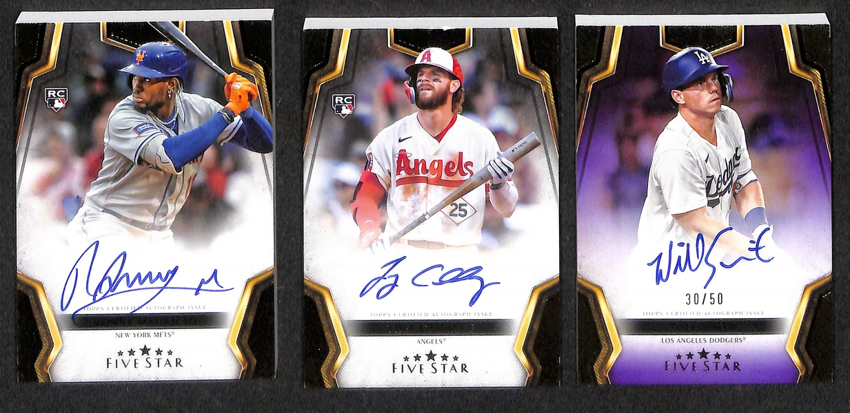 Lot of (6) 2024 Topps Five Star Autographed Baseball Cards Including Wyatt Langford Rookie Autograph, Tom Glavine Orange #2/5, & George Springer Orange #5/5 + others 