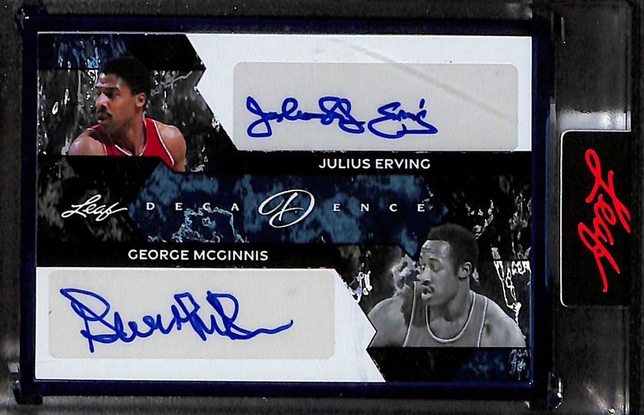 Lot of (2) 2024 Leaf Decadence Basketball Autographed Cards - The Epic Three Triple Autograph W. Magic Johnson, George Gervin, Sidney Moncrief #1/3 & Julius Erving George McGinnis Dual Autograph...