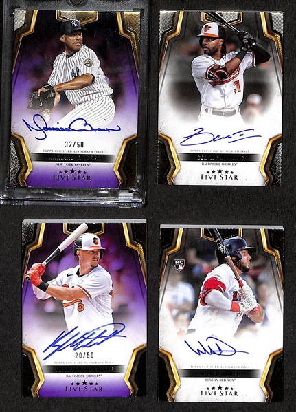 Lot of (4) 2024 Topps Five Star Autographed Baseball Cards Including Mariano Rivera Purple #/50 + more