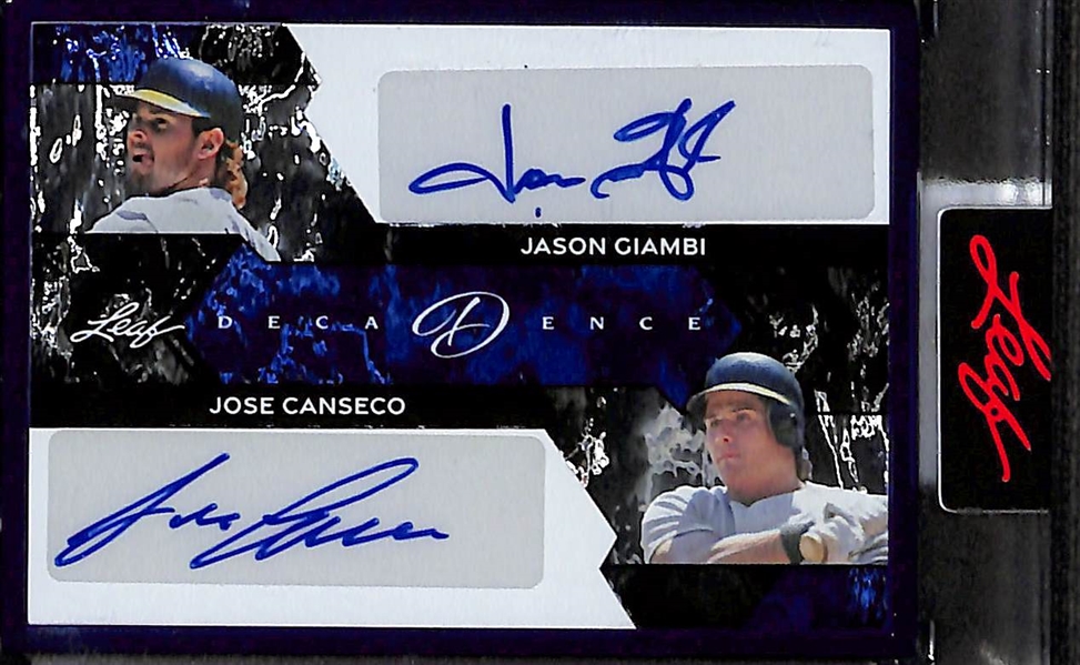 Lot of (3) 2024 Leaf Decadence Autographed Baseball Cards - Roger Clemens Emulsions #1/2 - Jason Giambi & Jose Canseco Dual #1/4 - Tom Berenger Inscribed #10/10