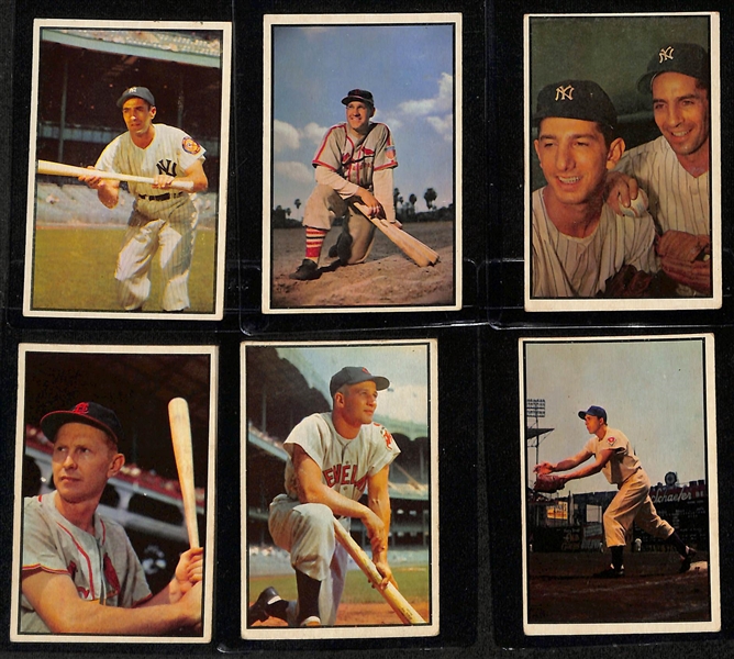 (58) 1953 Bowman Color Baseball Cards w. Spahn (SGC 4), Mathews (SGC 4), Roberts (SGC 4.5), Campanella (SGC 4), Rizzuto, Slaughter, Martin/Rizzuto, +
