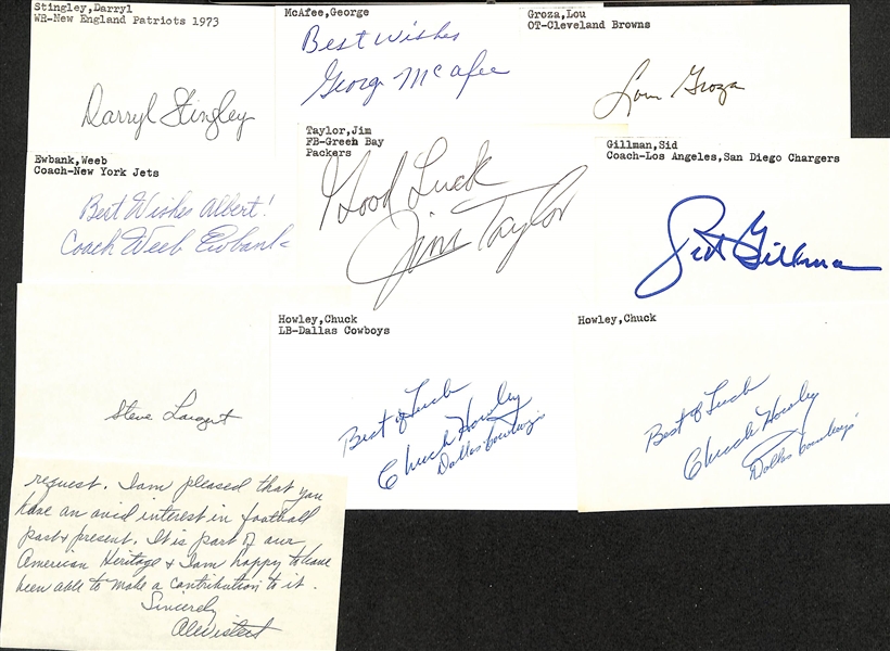 Lot of (100+) Signed Mostly Football Index Cards inc. Darryl Stingley, George McAfee, Lou Groza, Weeb Ewbank, Jim Taylor, Sid Gillman, + (JSA Auction Letter)