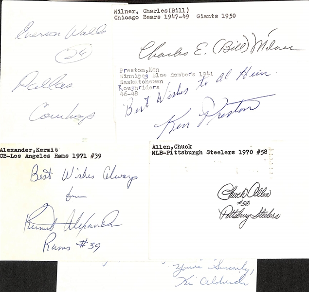 Lot of (75+) Signed Mostly Football Index Cards inc. Bill Belichick, Red Grange, Charley Trippi, John Marshall, Stanley Barnes, + (JSA Auction Letter)