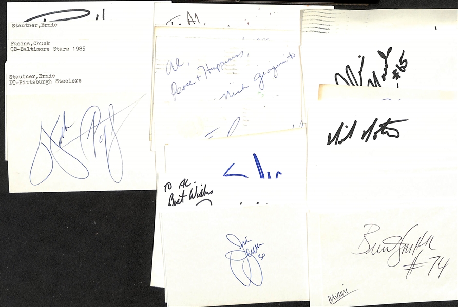 Lot of (30+) Signed Mostly Football Index Cards inc. Walter Payton, Ernie Stautner, Lou Groza, Red Mack, + (JSA Auction Letter)