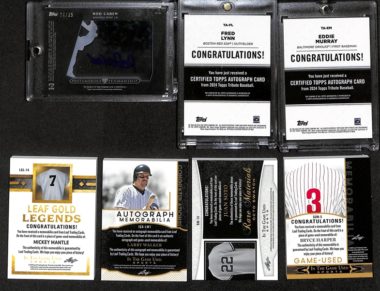 Lot of (95+) Baseball Auto & Relic Cards w. Rod Carew, Eddie Murray, Fred Lynn, Mickey Mantle, and more. 
