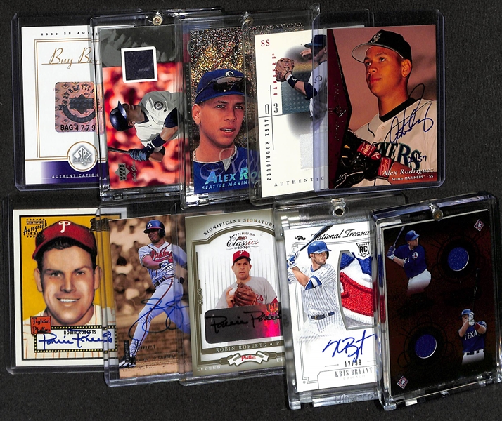 Lot of (10) Baseball Cards w. (5) Alex Rodriguez, Ivan Rodriguez, Kris Bryant, Robin Roberts, and Andruw Jones
