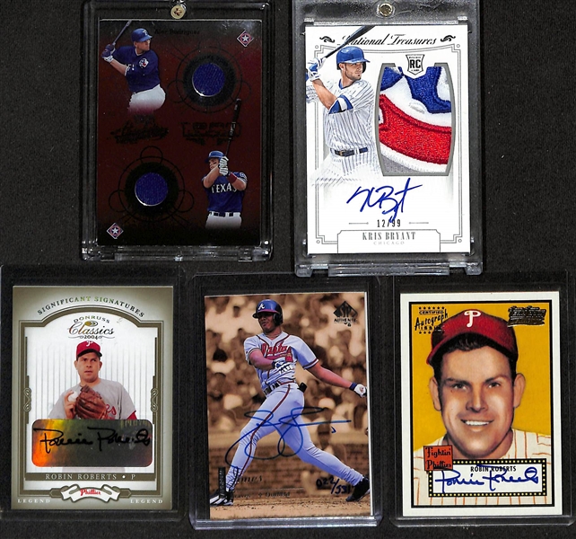 Lot of (10) Baseball Cards w. (5) Alex Rodriguez, Ivan Rodriguez, Kris Bryant, Robin Roberts, and Andruw Jones