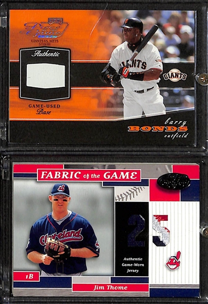 Lot of (17) Baseball Relic Cards w. (3) Barry Bonds, Jim Thome, Paul Waner, Randy Johnson, and more. 