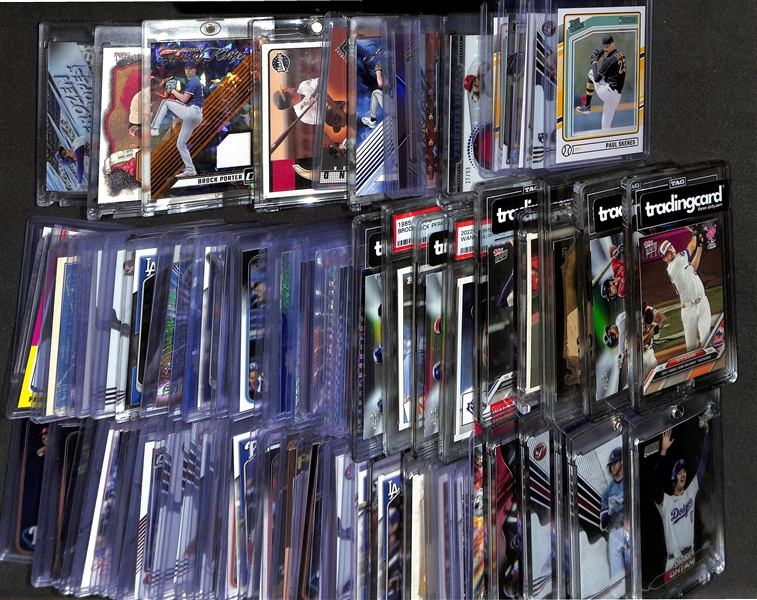 Lot of (75+) Baseball Cards inc. (5) Paul Skenes Rookies, Aaron Nola Autograph Patch (#/99), Julio Rodriguez Sterling Tek (#/15), +