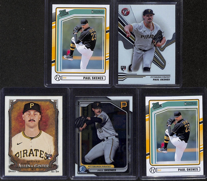 Lot of (75+) Baseball Cards inc. (5) Paul Skenes Rookies, Aaron Nola Autograph Patch (#/99), Julio Rodriguez Sterling Tek (#/15), +