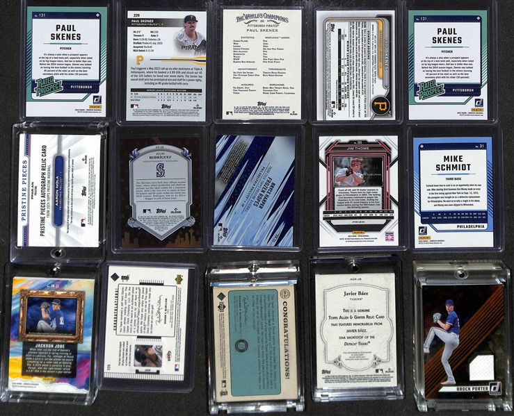 Lot of (75+) Baseball Cards inc. (5) Paul Skenes Rookies, Aaron Nola Autograph Patch (#/99), Julio Rodriguez Sterling Tek (#/15), +