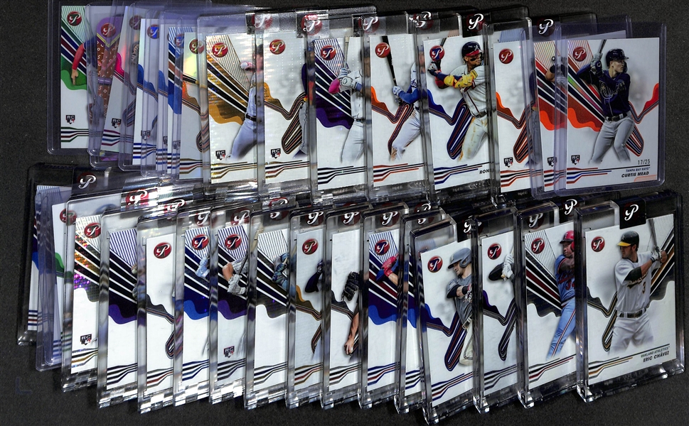 Lot of (32) 2024 Topps Pristine Baseball Refractors inc. Curtis Mead Rookie Orange (#/25), Everson Pereira Rookie Orange (#/25), Trey Cabbage Rookie Orange (#/25), +