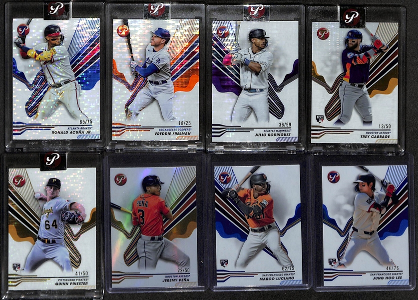 Lot of (32) 2024 Topps Pristine Baseball Refractors inc. Curtis Mead Rookie Orange (#/25), Everson Pereira Rookie Orange (#/25), Trey Cabbage Rookie Orange (#/25), +