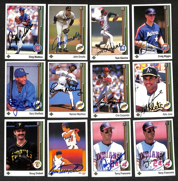 Lot of (175+) Signed 1989 Upper Deck Baseball Cards inc. Greg Maddux, John Smoltz, Tom Glavine, Craig Biggio, Gary Sheffield, + (JSA Auction Letter) 
