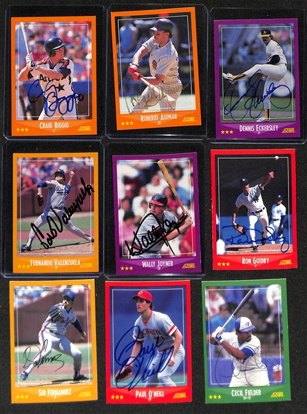 Lot of (100+) Signed 1988 Score Baseball Cards inc. Craig Biggio, Roberto Alomar, Dennis Eckersley, + (JSA Auction Letter)