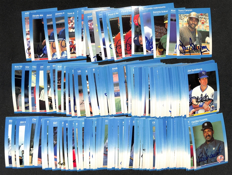 Lot of (95+) Signed 1987 Fleer Baseball Cards inc. Tony Gwynn, Alan Trammell, Dennis Eckersley, (2) Fernando Valenzuela, + (JSA Auction Letter)