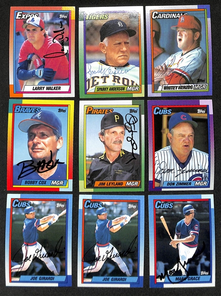 Lot of (300+) Signed 1990 Topps Baseball Cards inc. Larry Walker, Sparky Anderson, Whitey Herzog, Bobby Cox, + (JSA Auction Letter)
