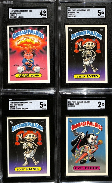 Lot of (4) 1985 SGC Graded Garbage Pail Kids Series 1 inc. Adam Bomb SGC 4, Thin Lynn, Bony Joanie, & Evil Eddie