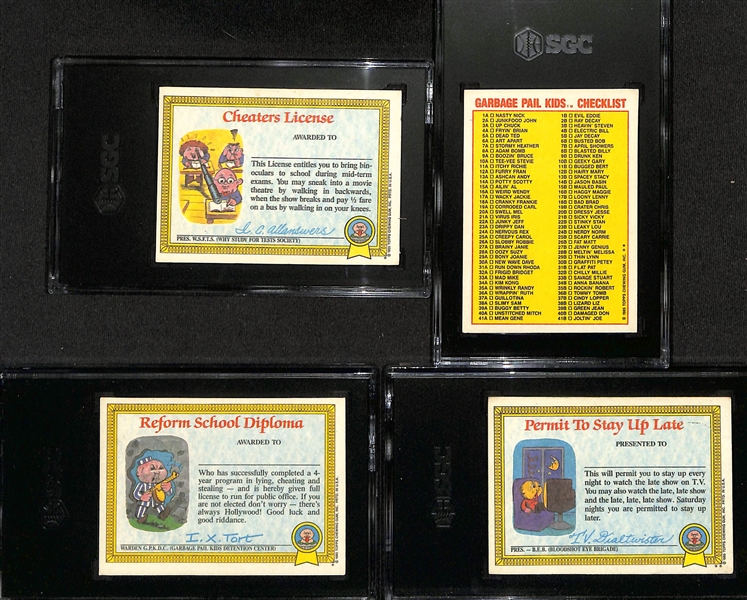 Lot of (4) 1985 SGC Graded Garbage Pail Kids Series 1 inc. Adam Bomb SGC 4, Thin Lynn, Bony Joanie, & Evil Eddie