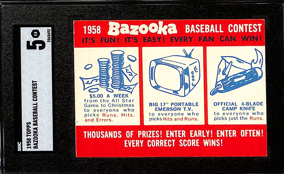 (3) Graded 1959 Topps Baseball Contest Cards - (2) Graded SGC 5 and (1) SGC 2