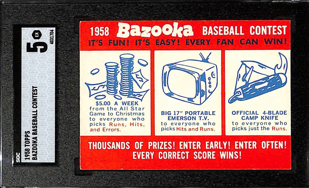 (3) Graded 1959 Topps Baseball Contest Cards - (2) Graded SGC 5 and (1) SGC 2