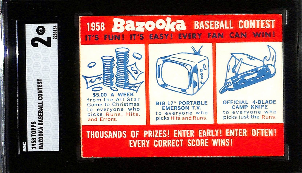 (3) Graded 1959 Topps Baseball Contest Cards - (2) Graded SGC 5 and (1) SGC 2