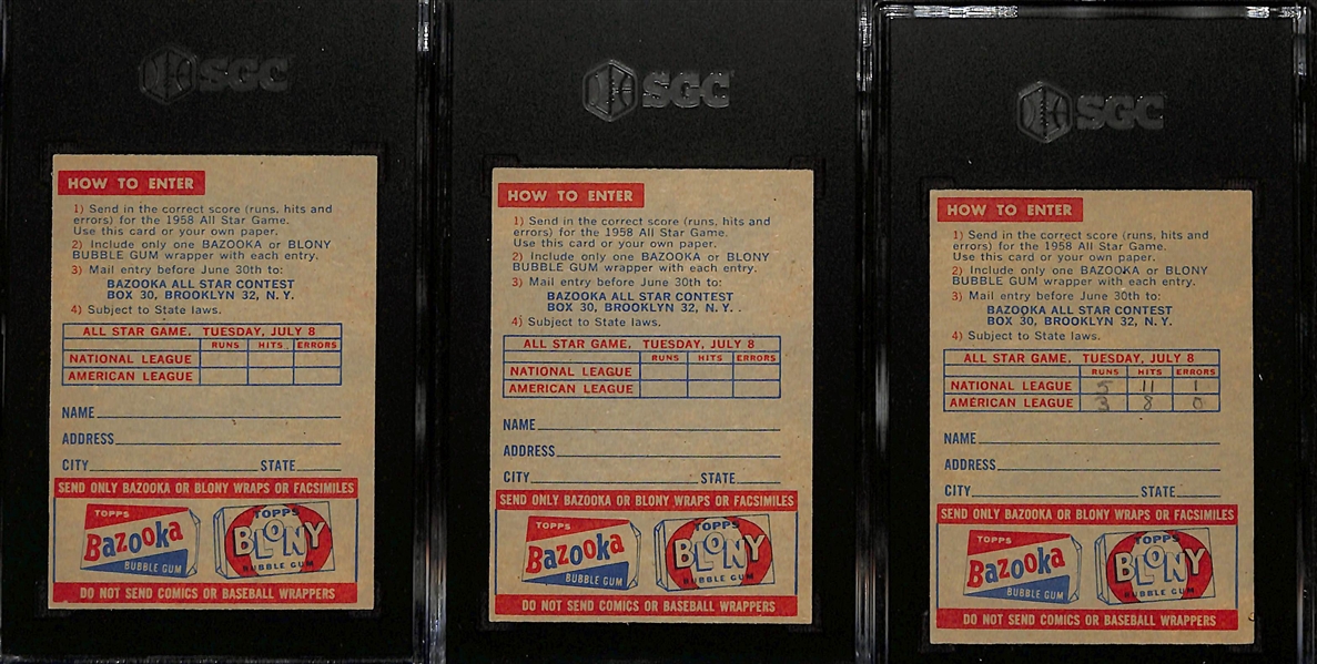 (3) Graded 1959 Topps Baseball Contest Cards - (2) Graded SGC 5 and (1) SGC 2