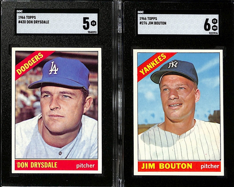 (6) Graded 1966 Topps Baseball Cards - Tim McCarver (SGC 6), Oliva (SGC 5). Drysdale (SGC 5), Bouton (SGC 6), Valdespino (SGC 4), Wilhelm (SGC Authentic)