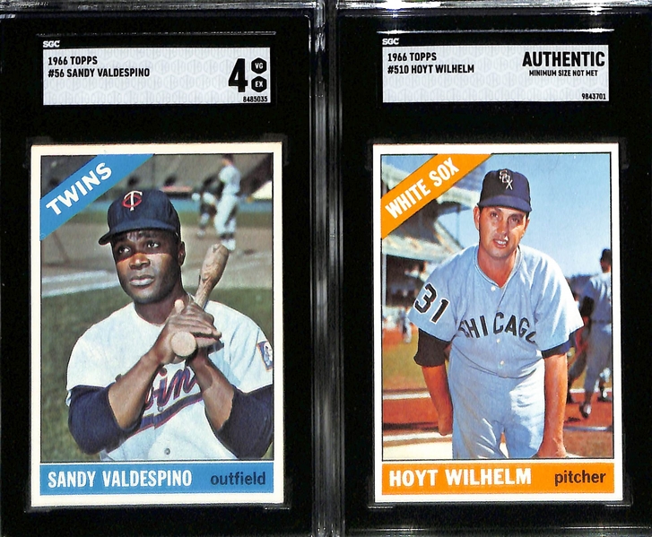 (6) Graded 1966 Topps Baseball Cards - Tim McCarver (SGC 6), Oliva (SGC 5). Drysdale (SGC 5), Bouton (SGC 6), Valdespino (SGC 4), Wilhelm (SGC Authentic)