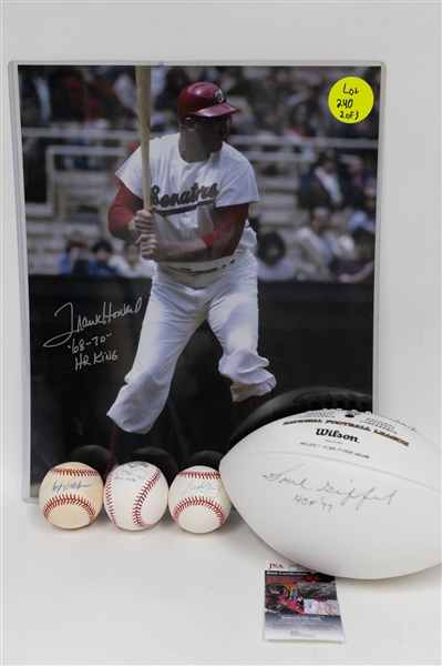 Lot of (5) Signed Memorabilia w. Cole Hamels, Gaylord Perry, Hoyt Wilhelm, Frank Howard, and Frank Gifford. + (JSA Auction Letter)