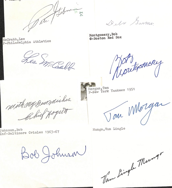 Lot of (125+) Signed Mostly Baseball Index Cards inc. Tim McCarver, Earl Averill, Angel Fleitas, Hilly Flitcraft, Al Flair, + (JSA Auction Letter)