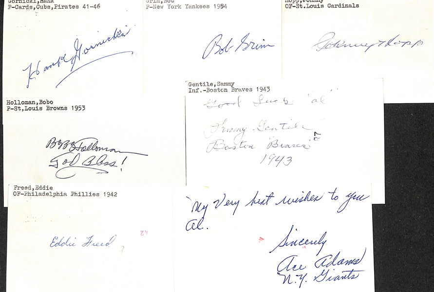 Lot of (100+) Signed Mostly Baseball Index Cards inc. Ralph Kiner, Bob Doerr, Smoky Burgess, Al Cicotte, + (JSA Auction Letter)