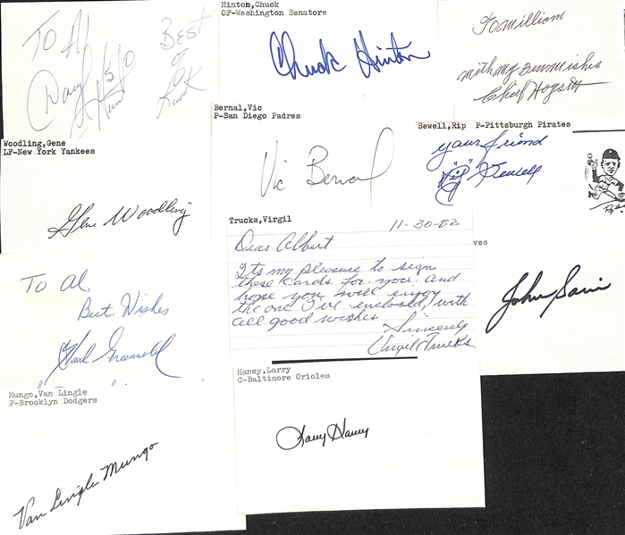 Lot of (75+) Signed Baseball Index Cards inc. Charles Gehringer, Curt Simmons, Fernando Valenzuela, Birdie Tebbetts, Trevor Hoffman + (JSA Auction Letter)