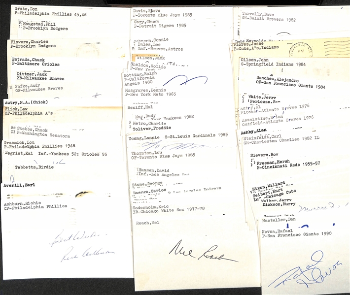 Lot of (100+) Signed Mostly Baseball Index Cards inc. Richie Ashburn, Earl Averill, Birdie Tebbetts, + (JSA Auction Letter)