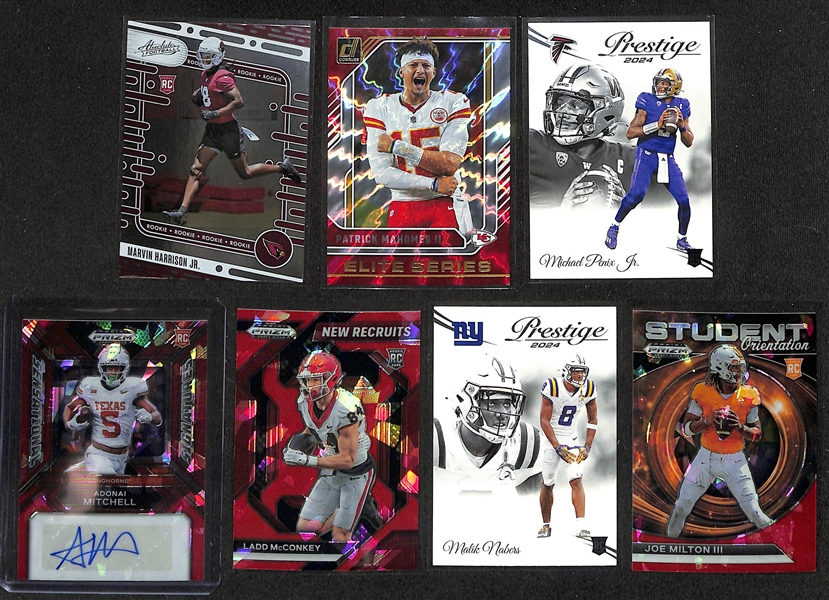 Lot of (60+) Various 2023-2024 Football Cards w. 2023 Topps Composite Ron Jaworski Auto, 2023 Topps Composite Billy Sims Auto, 2023 Illusions Rookie Reflections RPA Jalen Carter/Tanner McKee