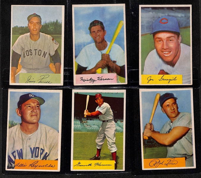 (140) 1954 Bowman Baseball Cards w. Mays (PSA 3), Berra (PSA 3), Reese (SGC 4), Slaughter (SGC 3), Schoendienst (SGC 4.5), Rizzuto, Campanella, Ford, Hodges, Newcombe, (2) Roberts, +