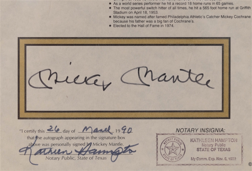 Mickey Mantle Signed Statistics Photo Collage + (JSA Auction Letter)