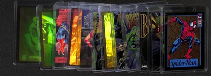 Lot of (12) Fleer Marvel and DC Comics Cards w. Spider-Man, Robin, Batman, and more.