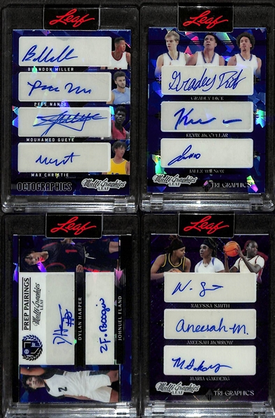 Lot of (4) 2023 Leaf Multi Graphics Rookie Autographs inc. Bandon Miller/Nance/Gueye/Christie/Samuels/Murry/Howard/Bell (#/30), +