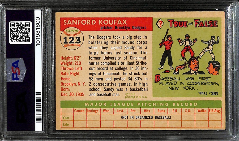 1955 Topps Sandy Koufax Rookie Card #123 Graded PSA 4.5