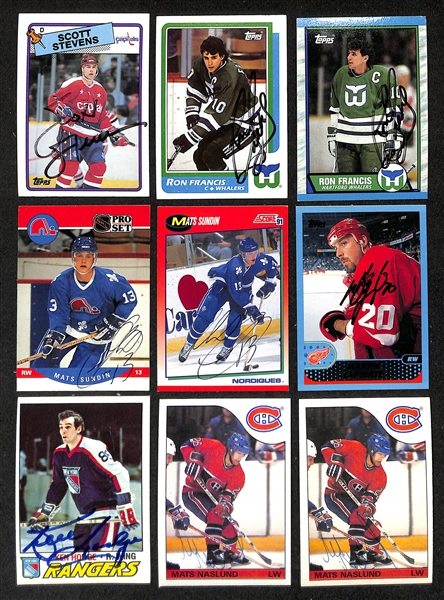Lot of (345+) Signed Hockey Cards inc. Scott Stevens, (2) Ron Francis, (2) Mats Sundin, Martin Lapointe + (JSA Auction Letter)