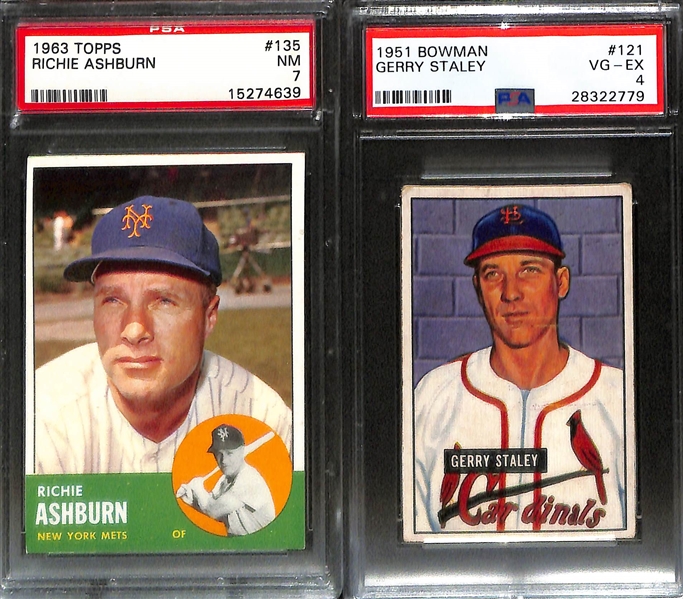 Graded Lot - 1954 Bowman Campanella (PSA 5) & Ashburn (PSA 5), 1955 Bowman Ashburn (SGC 3.5), 1963 Topps Ashburn (PSA 7), 1951 Bowman Staley (PSA 4)