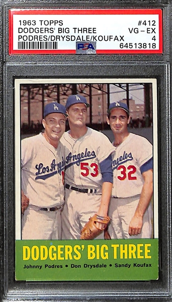 Graded Lot (4) w. 1967 NL RBI Leaders (Aaron, Clemente/D. Allen) Graded PSA 8.  Also Inc. 1963 Dodgers Big Three (PSA 4), 1963 NL HR Leaders (PSA 4), 1967 Topps #1 The Champs (SGC 2.5)