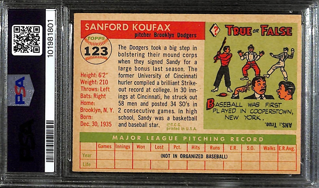 1955 Topps Sandy Koufax Rookie Card #123 Graded PSA 6