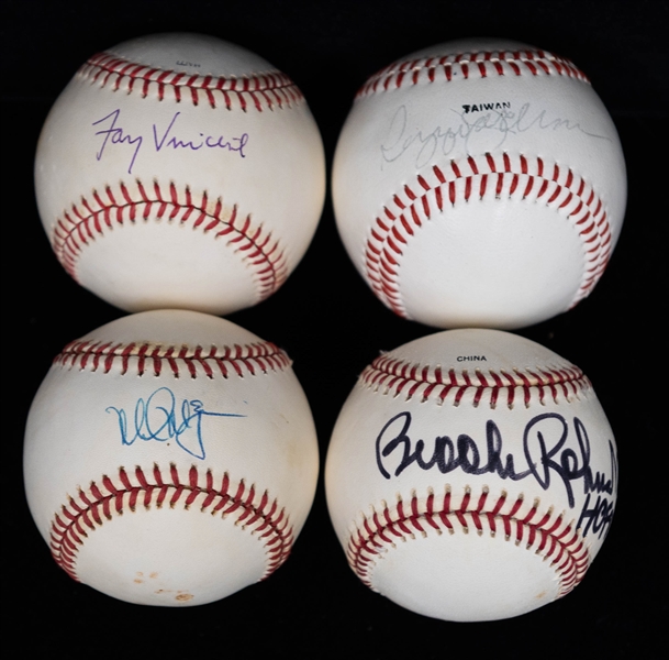 Lot of (4) Autographed Baseballs w. Mark McGwire, Brooks Robinson, Reggie Jackson, and Fay Vincent +(JSA Auction Letter)