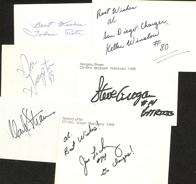 Lot of (50+) Signed Mostly Football Signed Index Cards inc. Tobin Rote, Kellen Winslow, Dan Hampton, Steve Grogan, Hank Strom, + (JSA Auction Letter)