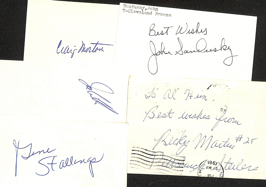 Lot of (50+) Signed Mostly Football Signed Index Cards inc. Tobin Rote, Kellen Winslow, Dan Hampton, Steve Grogan, Hank Strom, + (JSA Auction Letter)
