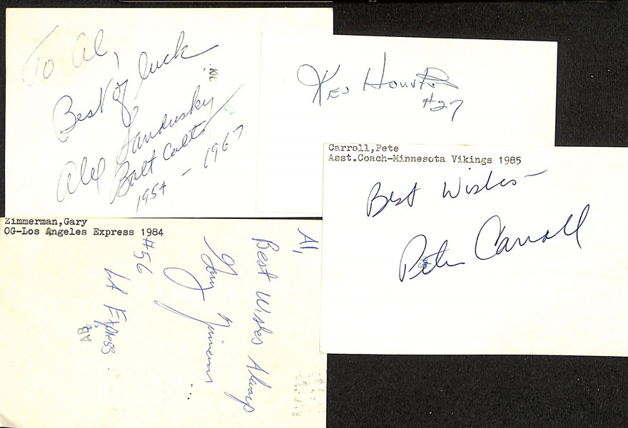 Lot of (75+) Signed Mostly Football Signed Index Cards inc. Joe Jacoby, Dan Hampton, Pat Haden, Tim Smith, + (JSA Auction Letter)