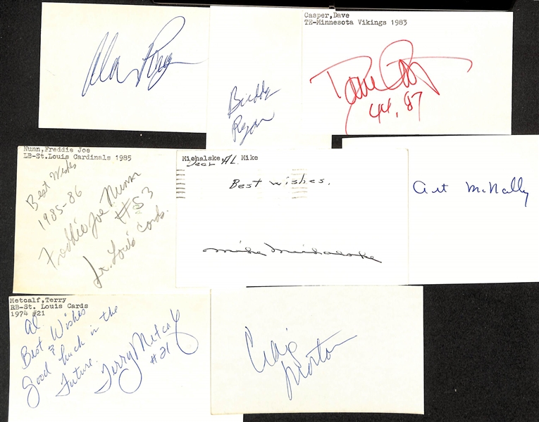 Lot of (75+) Signed Mostly Baseball and Football Index Cards inc. Alan Page, Buddy Ryan, Dave Casper, Freddie Joe Nunn, Mike Michalske, + (JSA Auction Letter)