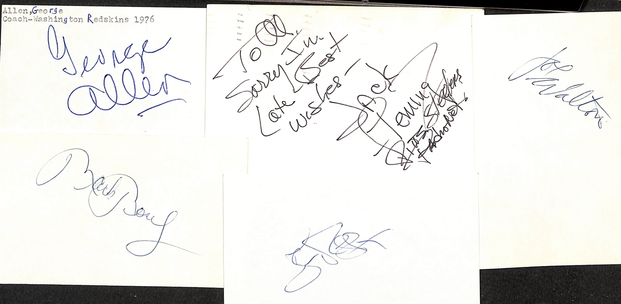 Lot of (100+) Signed Mostly Football Index Cards inc. George Allen, Jack Fleming, Joe Walton, + (JSA Auction Letter) 